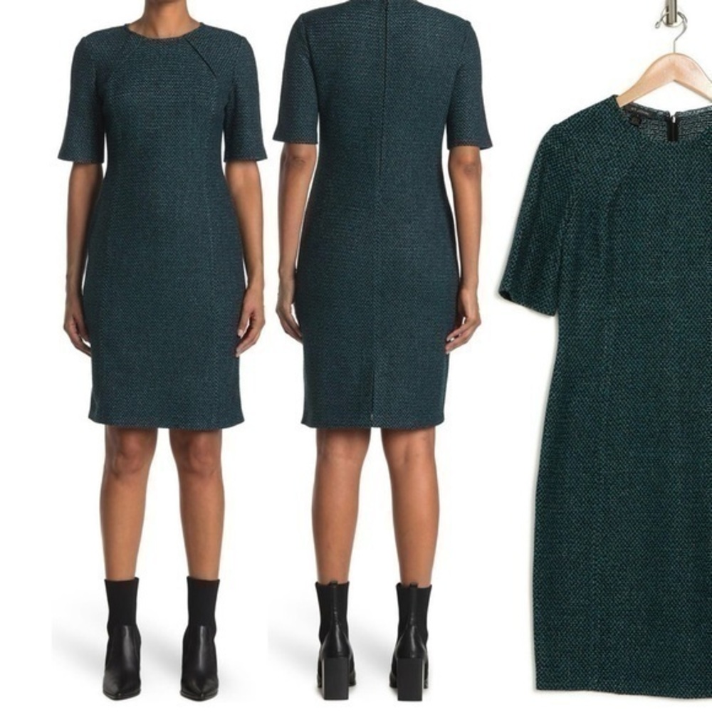St. John Short Sleeve Tweed Dress in Teal Multi Size 6